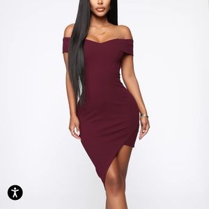 Fashion Nova maroon off the shoulder dress